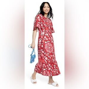 New Rhode Linen Floral Ruffled Sleeves Maxi Dress for Target Red spring 14